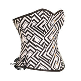 Black And White Corset Zig-Zag Print Retro Costume Gothic Overbust Bustier Top